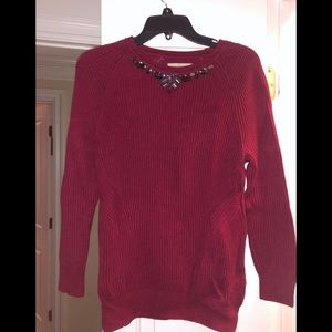 Loft Red/burgundy sweater with embellished neck